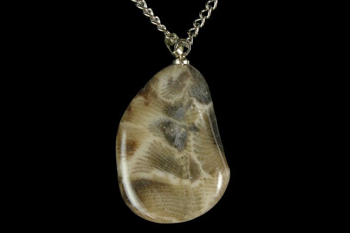 Polished Petoskey Stone (Fossil Coral) Necklace - Michigan #156167